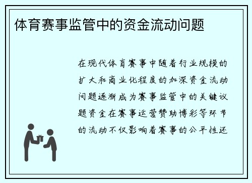 体育赛事监管中的资金流动问题